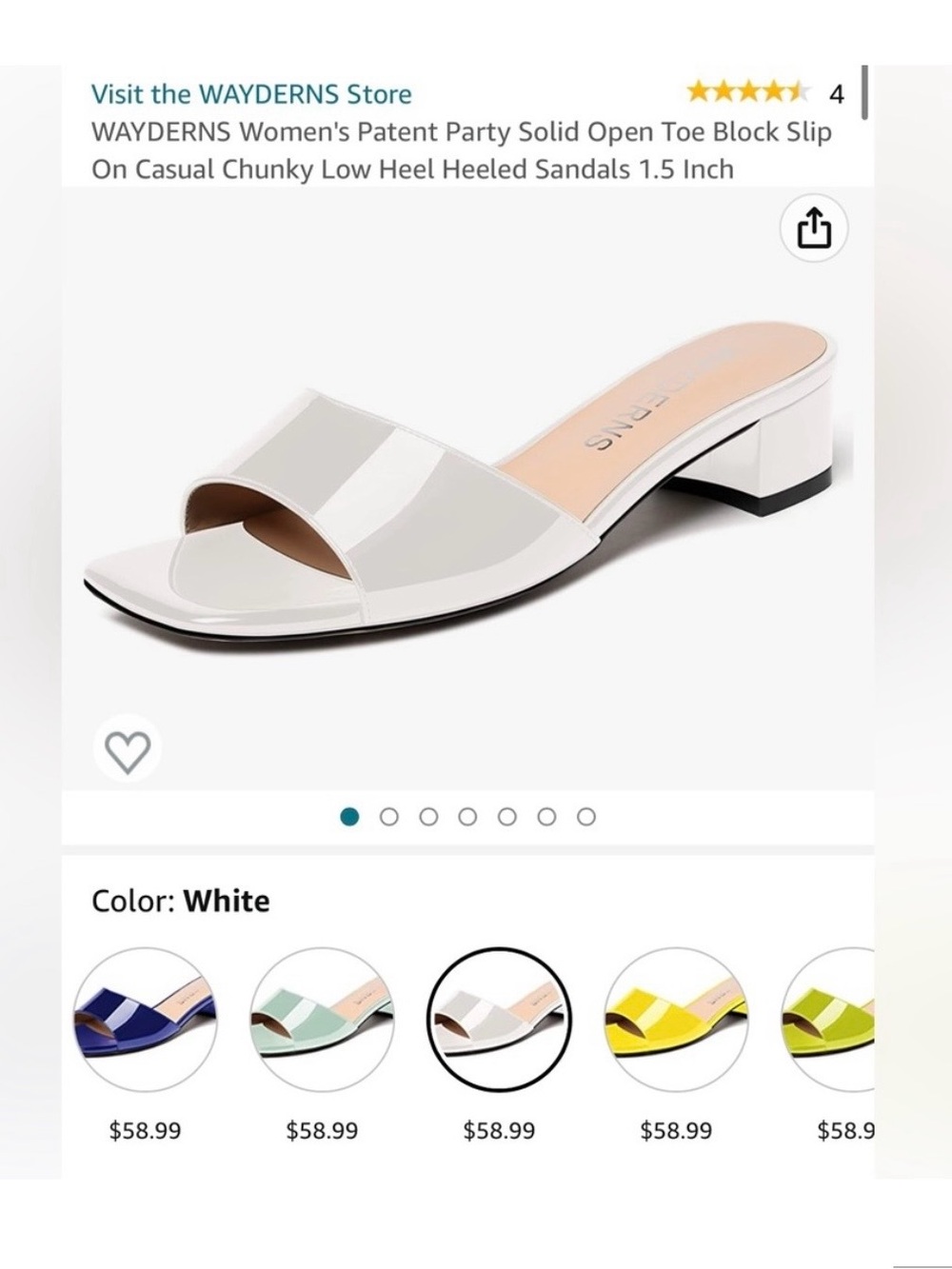 WAYDERNS White Patent Open-Toe Low Block Heel Slide never worn still in box!